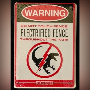 Jurassic Park World Raptor Fence Metal Sign Decoration Loot Crate